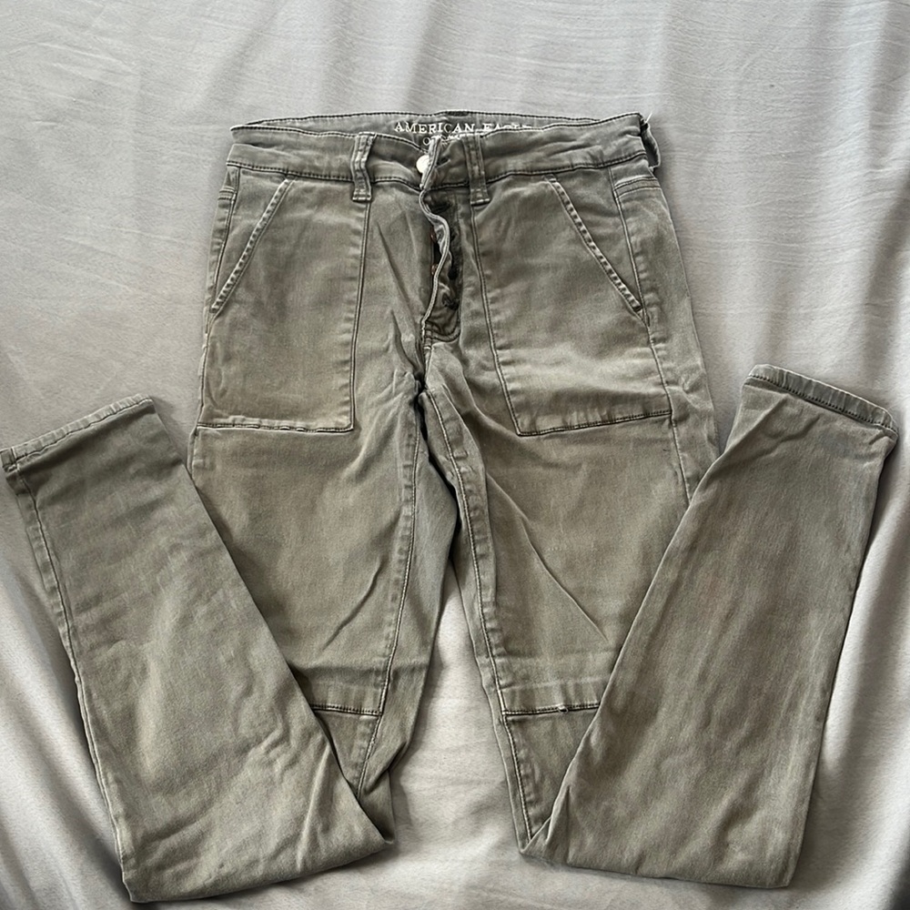 Green High waisted button up army green jeans